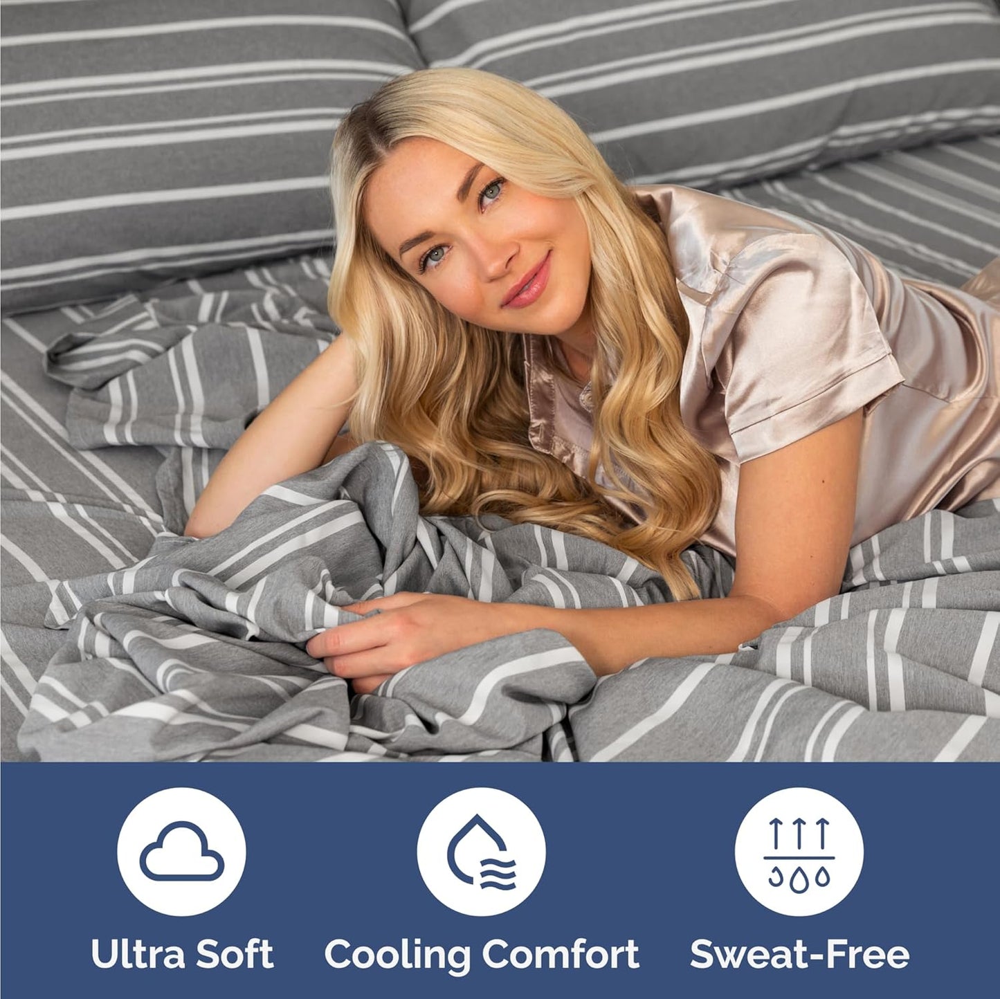 Skiennix Twin Size 3-Piece Sheet Set - Comfy, Breathable & Cooling - Hotel Luxury Bedding in Grey Stripes