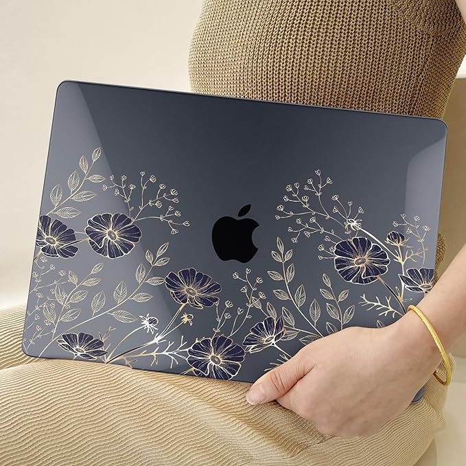 TWOLSKOO for MacBook Air 13 inch Case M5 2026 M4 2025 M3 M2 2024-2022 A3449 A3240 A3113 A2681, Plastic Hard Shell & Keyboard Cover & Type C for MacBook Air 13.6 inch Case, Golden Flowers