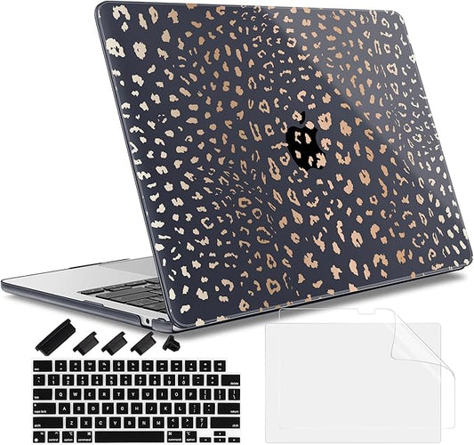 May Chen Case for MacBook Air 13/13.6 inch M5 A3449 M4 A3240 M3 A3113 M2 A2681, 2026 2025 2024-2022, Plastic Hard Shell with Keyboard Cover & Screec Protector, Leopard Print