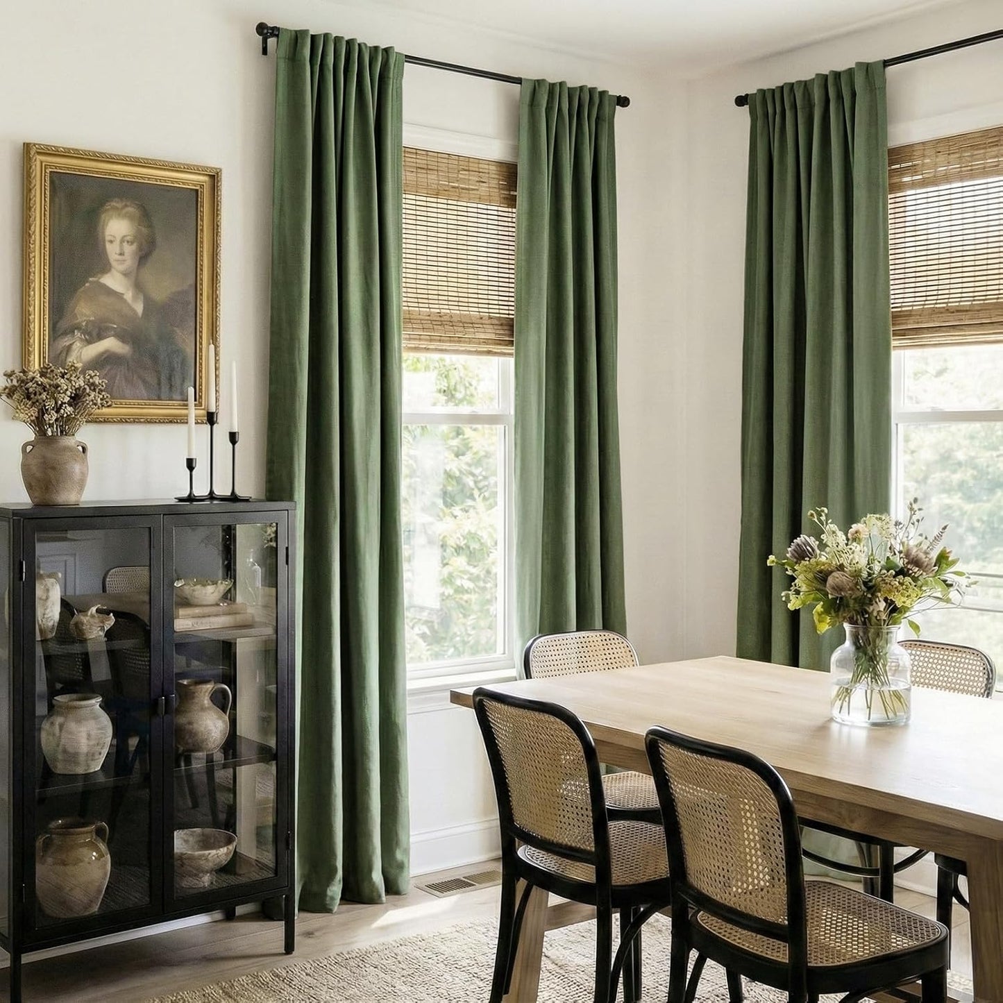 Skiennix 100% Blackout Curtains - Olive Green Linen, Thermal Insulated, 2 Panels Set, 50" W x 96" L