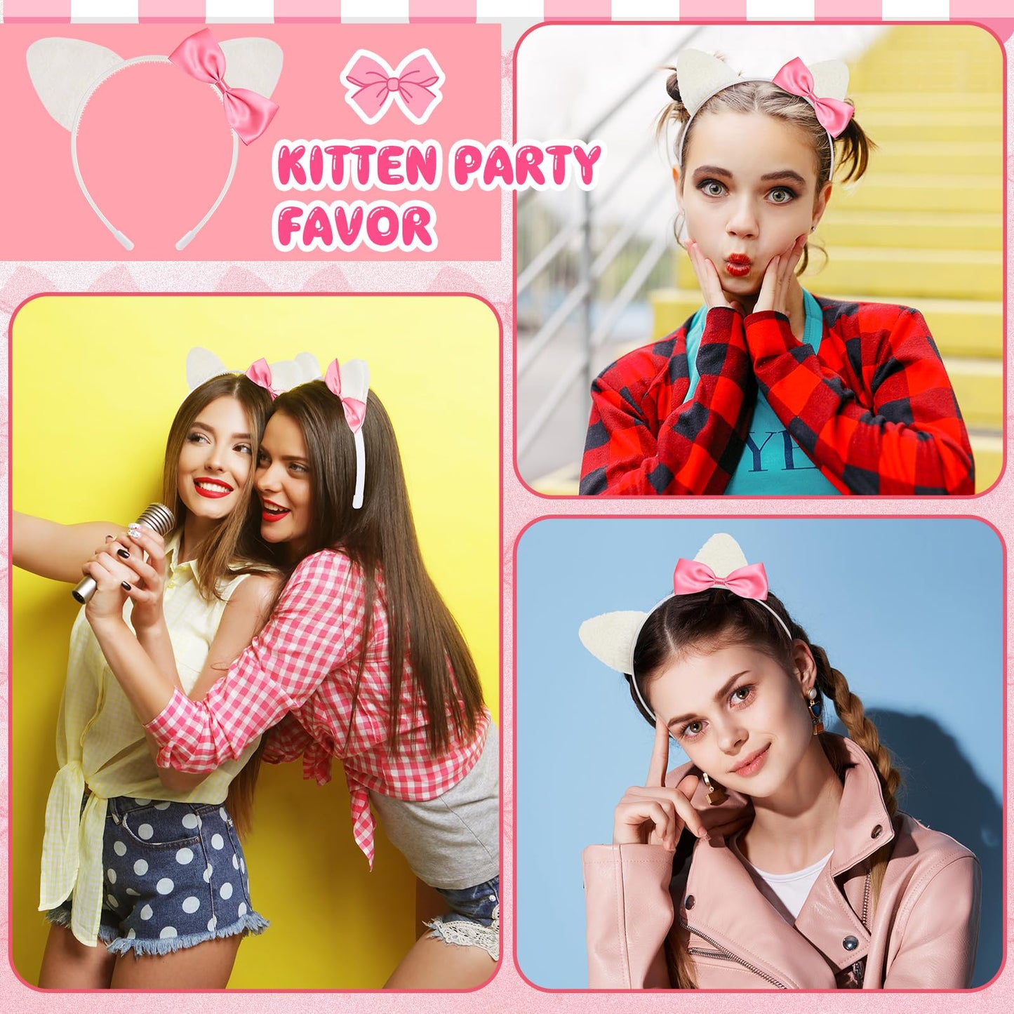 Knitgrip 12 Pcs Kitty Cat Ears Headbands Gift for Kitty Friends Birthday Party Favor Kitten Decoration(Pink,Classic)