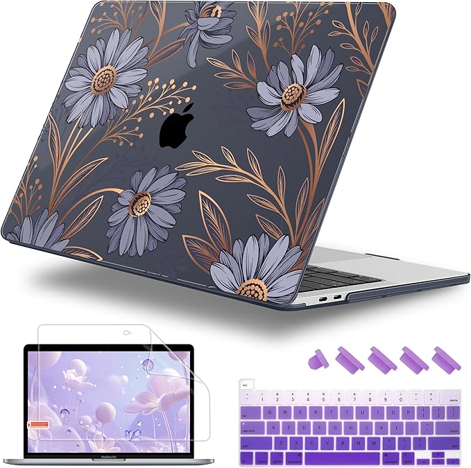 Lepeoac for MacBook Pro 16 inch Case 2019 2020 Release Model A2141, Plastic Hard Shell Cover with Keyboard Cover & Screen Protector for MacBook Pro 16 inch with Touch Bar & Touch ID - Blooming Plants