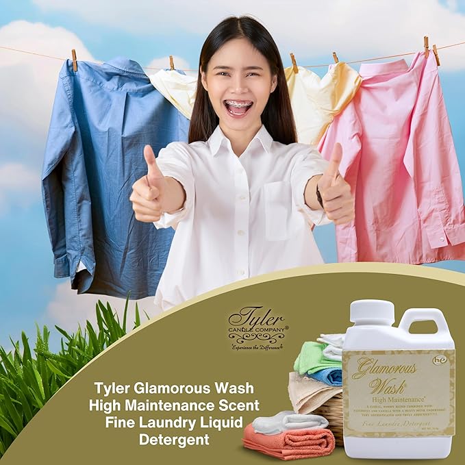 Worldwide Nutrition Bundle: Tyler Candle Company Glamorous Wash High Maintenance Scent Fine Laundry Liquid Detergent - Hand and Machine Washable - 4 oz (112 grams) Container and Keychain