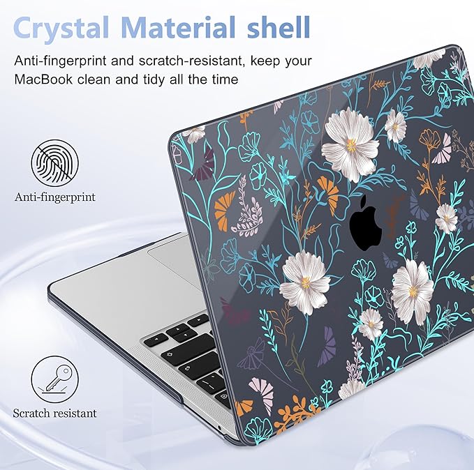 Lepeoac Case for MacBook Pro 13 inch Case M2 2022-2016 A2338 M1 A2251 A2289 A2159 A1989 A1708 A1706, Plastic Hard Shell + Keyboard Cover + Dust Plug, Rustic Flowers