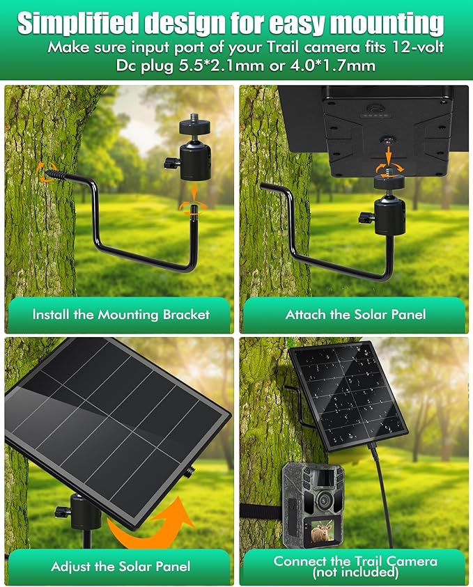 Solar Panel for Trail Camera - 6000mAh Battery, 12V Solar Battery Charger, Waterproof
