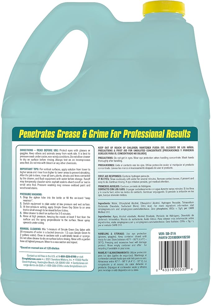 Simple Green Oxy Solve Total Outdoor Pressure Washer Cleaner â 1 Gal