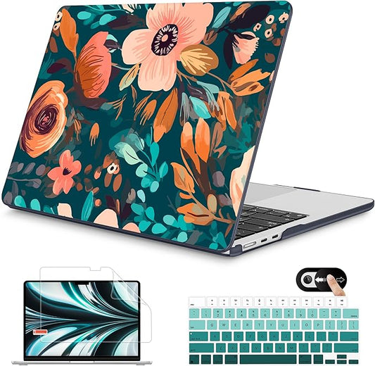 Mektron for 2026 MacBook Air 13-inch M5 Laptop Case A3449 with 13.6-inch Liquid Retina Display Fits 2025 A3240 M4 2024 A3113 M3 2023 A2681 M2 Printed Hard Shell for MacBook Air 13.6", Abstract Florals