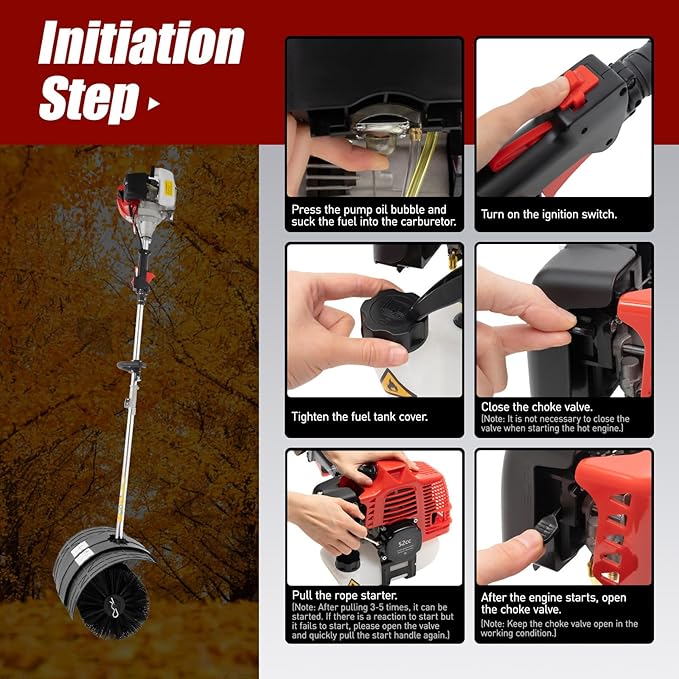 52CC Gas Handheld Sweeper Broom 2 Stroke Air Cooled Fuel Engine Gas Power Sweeping Broom Machine Heavy Duty Cleaning Driveway Tools for Artificial Turf Grass Gravel, Snow Cleaning, Road