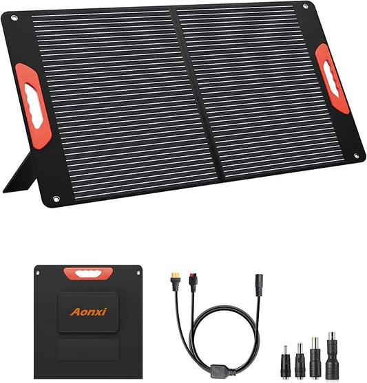 100W Portable Solar Panel for Power Station, Foldable Solar Charger with High 24% Efficiency, ETFE Coating, QC3.0 USB/Type-C & 100 watt 20V DC Output. Includes Adapters for Camping, RV, Emergency