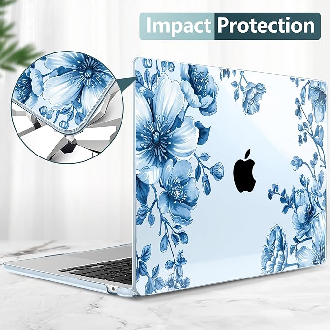 TWOLSKOO Compatible with MacBook Air 13 inch Case M5 2026 M4 2025 M3 M2 2024-2022 A3449 A3240 A3113 A2681, Plastic Hard Shell & Keyboard Cover for MacBook Air 13.6 inch Case, Blue Chinoiserie