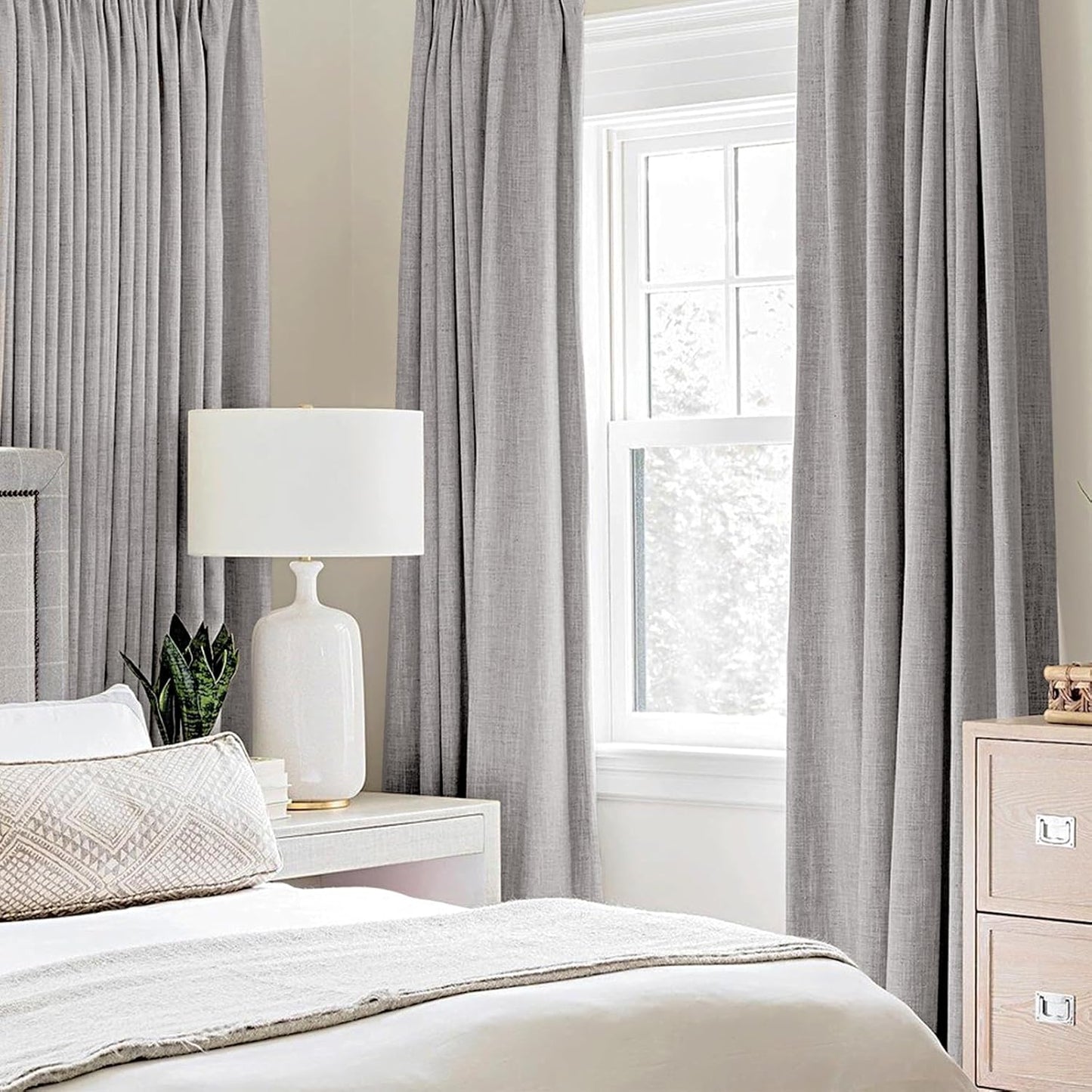 MIULEE 100% Blackout Linen Texture Curtains - Thermal Insulated Light Gray Drapes | 84 Inches, 2 Panels