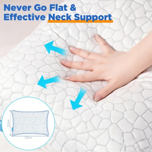 Cooling Pillow Queen Size Set of 2, Adjustable Shredded Memory Foam Pillows, Luxury Bed Pillows for Sleeping 2 Pack,Soft Yet Supportive Firm Pillow for Side,Back,Stomach Sleepers,Gifts for Hot Sleeper