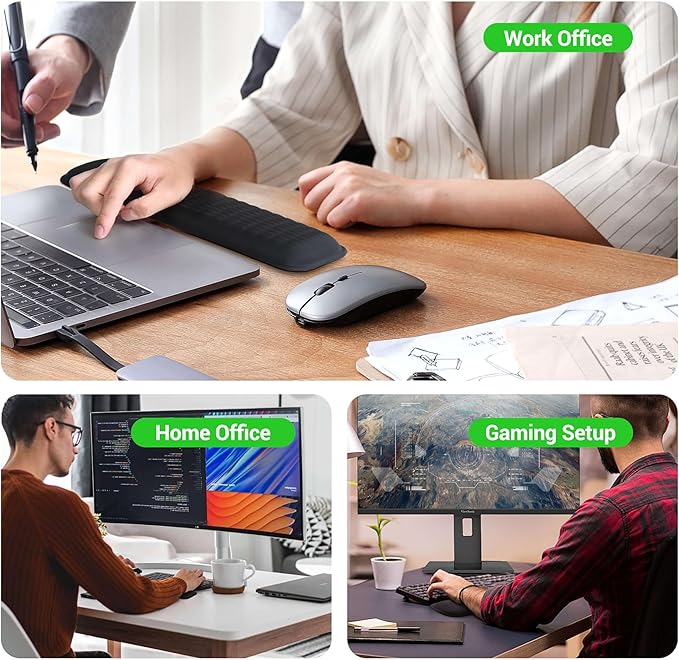 MEKASS Ergonomic Wrist Rest for Keyboard and Mouse, Soft Memory Foam Keyboard Wrist Rest Set with Non-Slip Silicone Base, Easy Typing, Pain Relief, Comfort for Office, Work, Gaming (Light Gray)