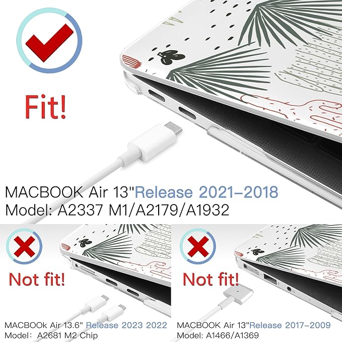 MEEgoodo for MacBook Air 13 inch Case 2021 2020 2019 2018 Released A2337 M1 A2179 A1932 with Touch ID, Plastic Hard Shell & Keyboard Cover Compatible with MacBook Air 13.3, Cacti