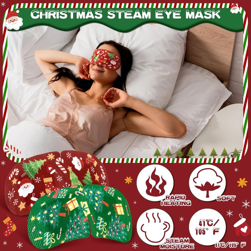 Bonuci 60 Pcs Christmas Eye Masks - Disposable Heating Eye Masks for Dry Eyes, Stress Relief & Puffiness | Perfect Spa Gift