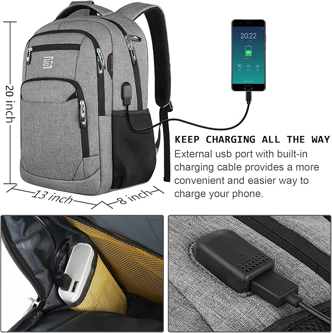 Volher 17 Inch Laptop Backpack, Business Anti Theft Slim Durable Laptops Backpack, Water Resistant College Computer Bag Gifts for Men & Women Fits 15.6 Inch Notebook-Grey