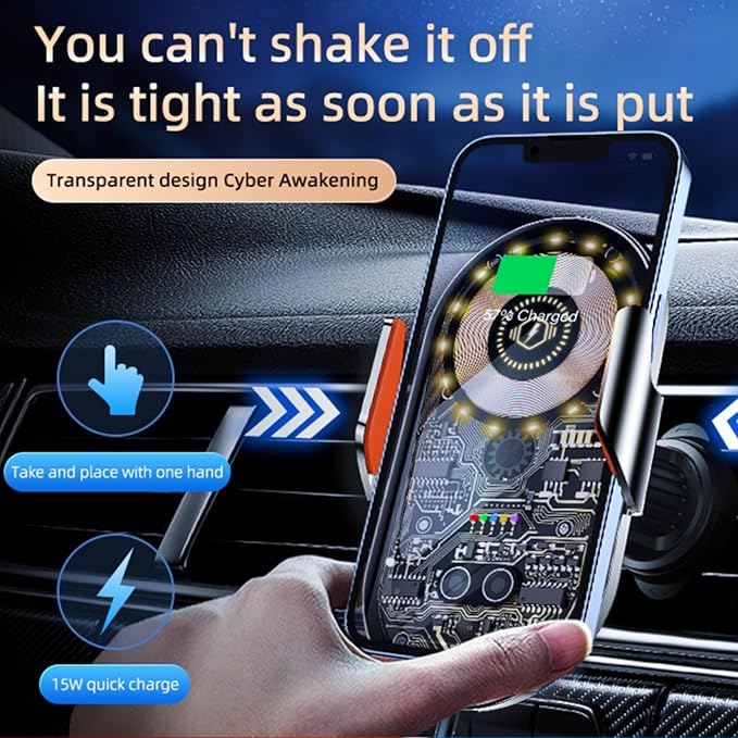 HOLIKLJY Wireless Car Charger, 15W Fast Charging Auto-Clamping Car Charger Phone Mount Air Vent Cell Phone Holder Compatible with iPhone 16 Pro Max/15/14/13/12/11, Samsung Galaxy S23/S22/S21/S20, etc