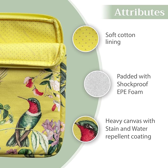 Maison d'Hermine Laptop Bag with Pocket Upto 13.5 inch Stain and Water Repellent Cotton Canvas Spring Summer (Eden - Yellow)