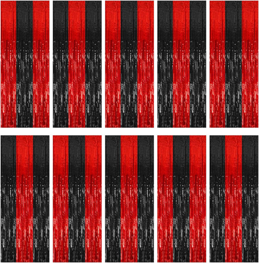 Regine Switzerland Tinsel Curtain Backdrop - 10 Pack Black & Red Party Decorations for Halloween, Birthdays & More