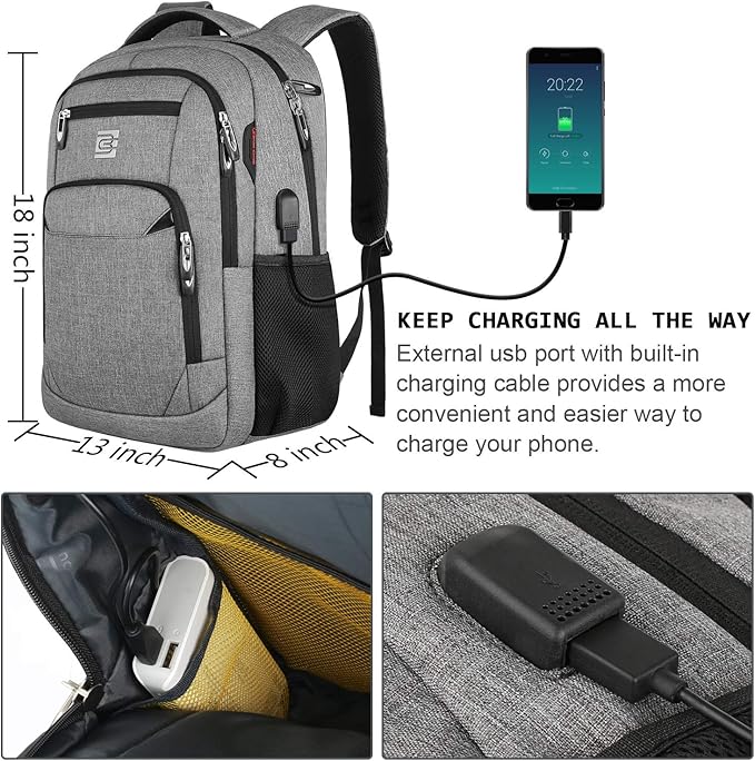 Volher Laptop Backpack,Business Travel Anti Theft Slim Durable Laptops Backpack,Water Resistant College Computer Bag for Women & Men Fits 15.6 Inch Laptop and Notebook - Grey