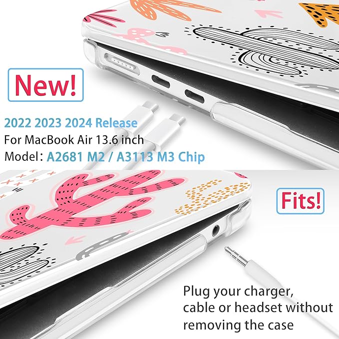 Mektron for 2026 MacBook Air 13-inch M5 Laptop Case A3449 with 13.6-inch Liquid Retina Display Fits 2025 A3240 M4 2024 A3113 M3 2023 A2681 M2 Printed Hard Shell for MacBook Air 13.6", Colorful Cacti