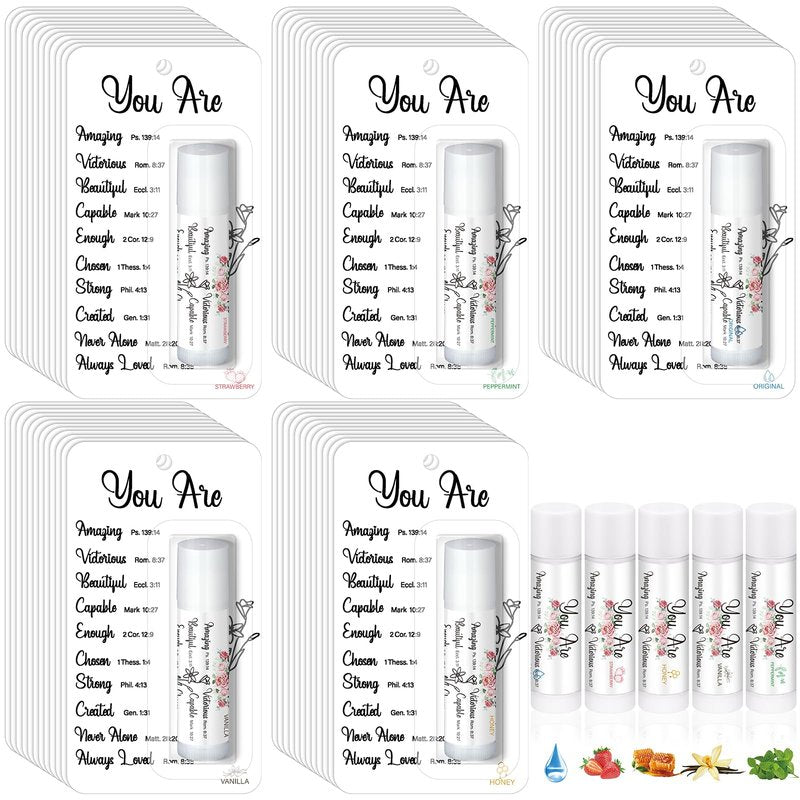 Sacubee 50 Pack Christian Gifts Bulk for Women Men Religious Lip Balms Bulk Church Party Favors Christmas Party Gifts Stocking Stuffers Bible Verse Study Supplies for Employee Staff Coworker