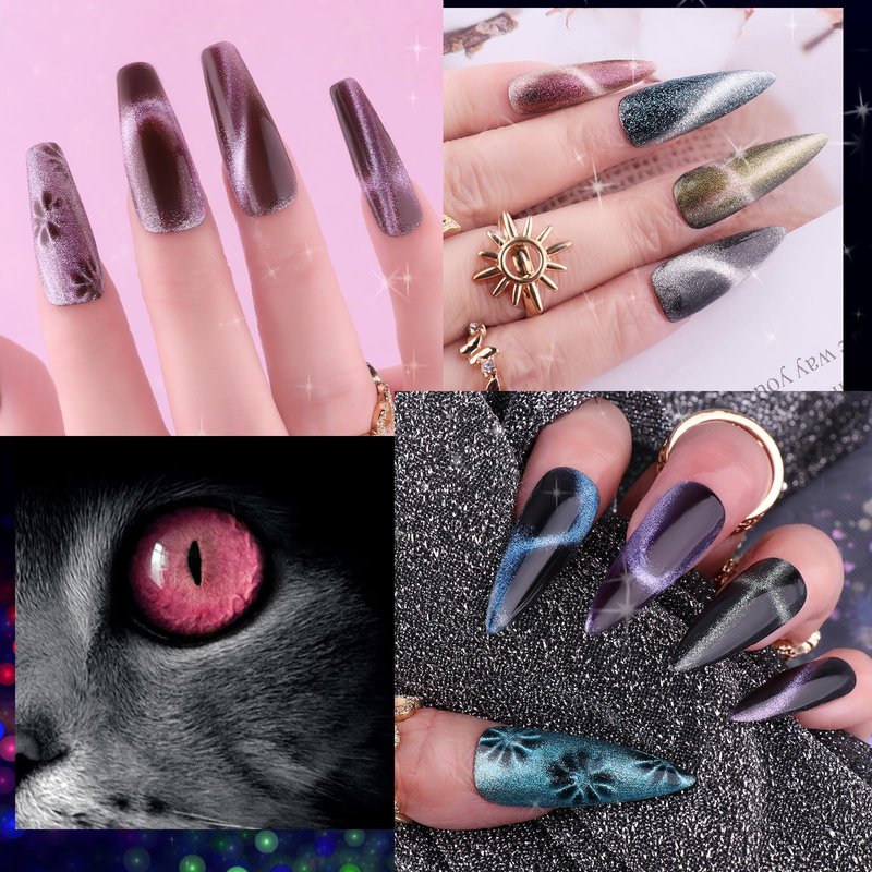Clara Colors Cat Eye Gel Nail Polish Set - 12 Holographic Glitter Colors With Magnet, Romantic Galaxy Series, Long Lasting Soak Off UV LED