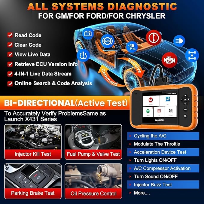 LAUNCH Creader Elite 2.0 FGC OBD2 Scanner,ECU Code, Bi-Directional Scan Tool for Ford, for GM, for Chrysler,100+ Reset, Full System Diagnose, FCA AUTOAUTH, AUTOVIN, Lifetime Free Update