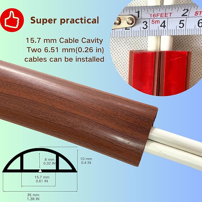 BEIBEIEBIJOB Self Adhesive Floor Cord Cover, Cable Protector,10ft, Walnut