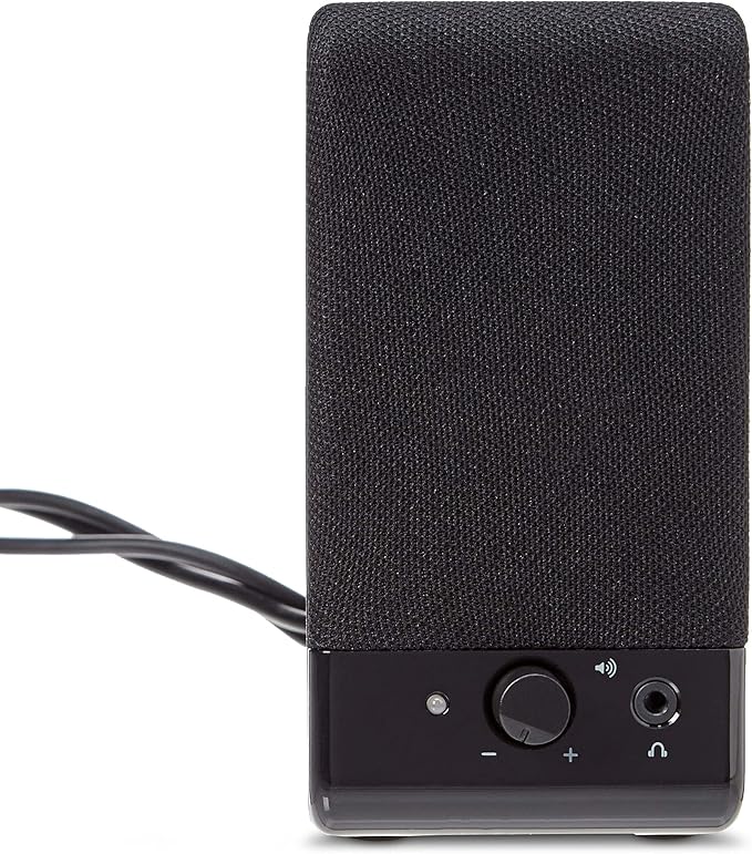 Amazon Basics USB-Powered Computer Speakers with Volume Control for Desktop or Laptop PC, Compact Size, Headphone Jack, Portable, Plug-N-Play, Black