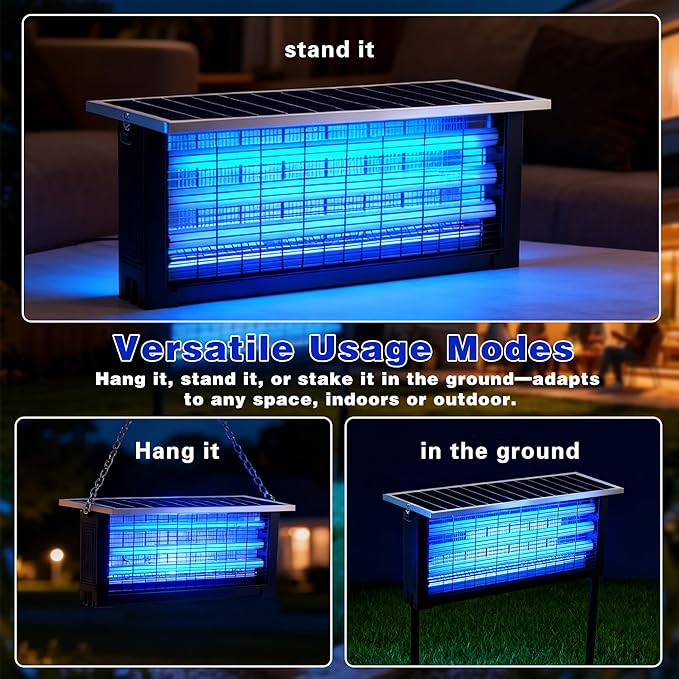 Large Solar Bug Zapper with High Powered for 4000 sq.ft, Powerful Outdoor Mosquito Zapper, Rechargeable Electric Fly Zapper for Patio Garden Backyard RV Camping Swimming Pool Pest Control