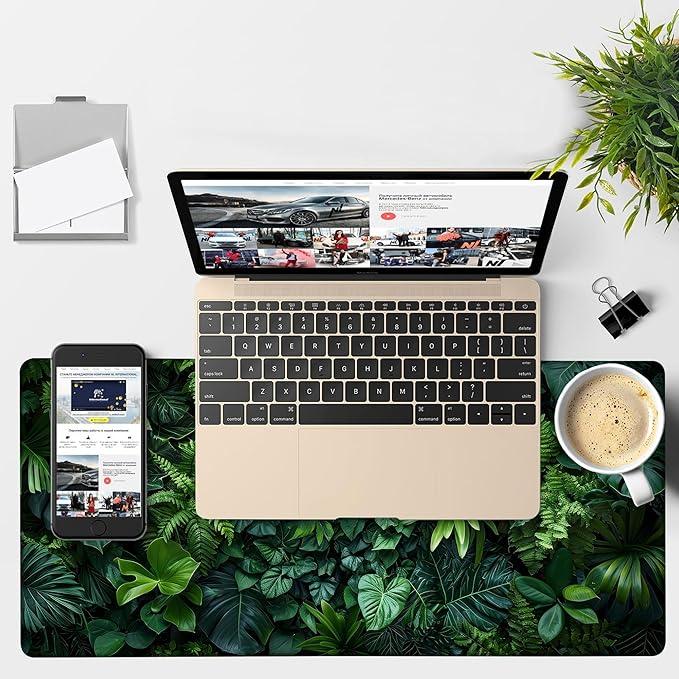NITAHHHY Large Mouse Pad Monstera Leaf Gaming Desk Pad Computer Keyboard Non-Slip Waterproof Mouse Mat with Rubber Base and Stitched Edges Entertainment Office Writing Desk Mat 35.4 x 15.7 Inches