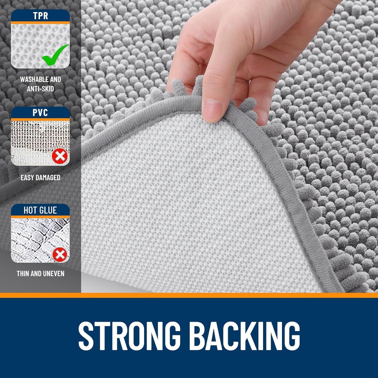 OLANLY Bathroom Rugs Set - Soft Absorbent Chenille Bath Mats & U-Shaped Toilet Mat | Machine Washable, Grey (30"x20" + 24"x20")