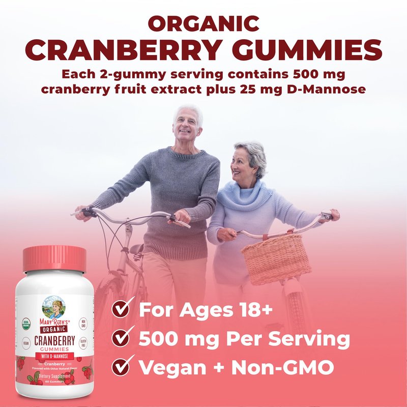 MARYRUTH'S Organics Organic Cranberry Gummies - 500mg Supplement | Urinary Tract Health for Women | with D Mannose | Traditional Use | USDA Organic | Vegan | Non GMO | 30 Servings