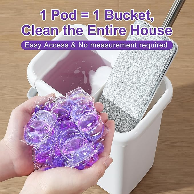 JOYMOOP Complete Floor Cleaning Bundle: Mop and Bucket Set with Wringer with 3 Washable Microfiber Pads and 15 Freesia Scented Cleaner Pods – Hands-Free Wet/Dry Floor Cleaning System