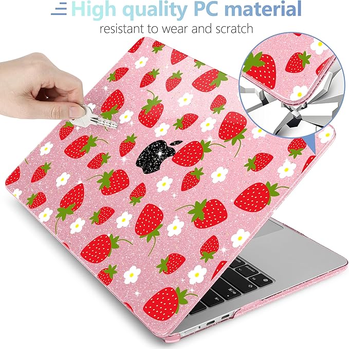 MEEgoodo Case for M5/M4/M3/M2 MacBook Air 13.6 inch 2026 2025 2024 2022, Fit Model A3449/A3240/A3113/A2681, Case Compatible with MacBook Air 13 inch, Strawberries & Flowers