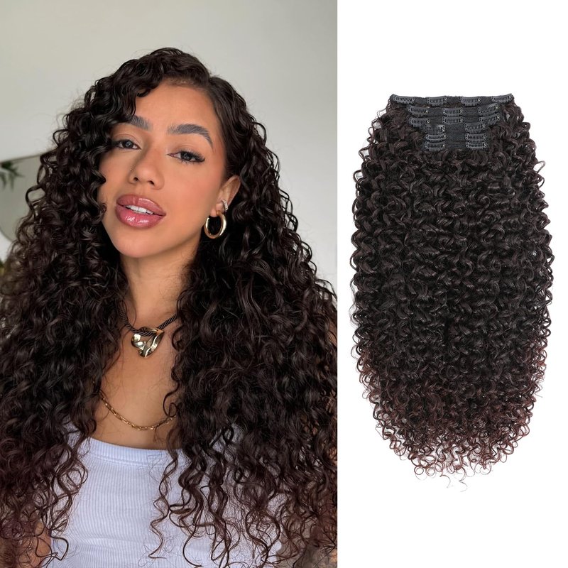 Curly Clip in Hair Extensions,Molefi 6PCS Curly Clip Ins for Women 20 Inch Deep Wave 100% Pure Protein Silk Hairpieces for Bridal Party Daily