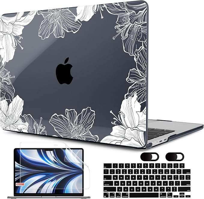 MEEgoodo Case for M5/M4/M3/M2 MacBook Air 13 inch Case 2026 2025 2024 2022, Fit Model A3449/A3240/A3113/A2681, Laptop Hard Shell Compatible with MacBook Air 13.6-inch, Lily Floral