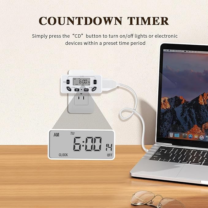M EGA MEGACUBE 7 Day Programmable Digital Timer Outlet, Indoor Timer with Single Plug-in, Suitable for Lamp, Fan, Aquarium, 15A 1/2HP, 2 Pack