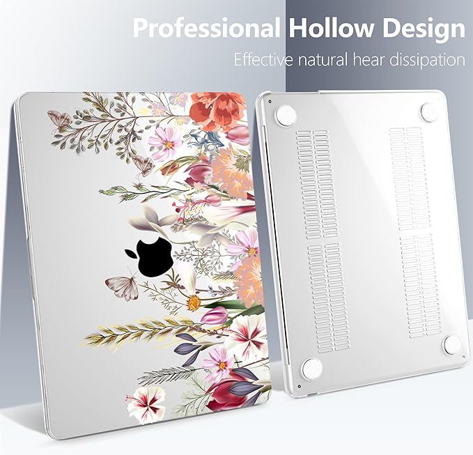 Batianda Premium Case for New MacBook Air 15 inch with M5 M4 M3 M2 Chip 2026 2025 2024 2023 Release, Designed Ultra-Slim Hardshell & Keyboard Cover & Screen Protector 4-in-1 Bundle, Flower Field
