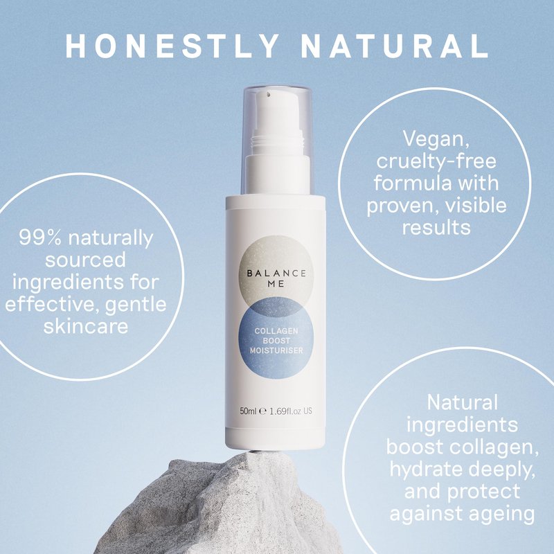 Balance Me Collagen Boost Moisturiser, Smooth and Rejuvenate Face & Neck, Anti-Ageing Cream  For All Skin Types, Peptides & Hyaluronic Acid, 99.9% Natural, Vegan/Cruelty Free, Made In UK, 1.7 Fl Oz