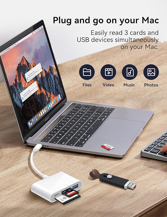 OPxjzws SD Card Reader, USB C to Micro SD/TF/CF Memory Card Reader, 4 in 1 USB Type C Camera Adapter for iPhone 15, iPad Pro, MacBook, Supports Memory Card SD/Micro SD/TF/Compact Flash