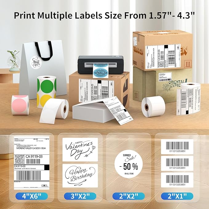 Gloryang Bluetooth Thermal Shipping Label Printer, 4X6 Inkless Label Machine for iOS, Android, Laptop, Wireless Printer for Small Business, Compatible with Amazon, UPS, Shopify, Black