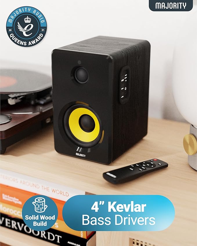 Majority Powered Bluetooth Bookshelf Speakers | Studio Monitors Speaker Set | 2.0 Home Studio Lecturers for PC & Turntables | Bluetooth Powered, Optical, USB & AUX Playback D40X