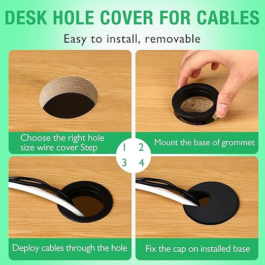 EASYEAH 2 Pcs Desk Grommet 1-3/8" / 35 mm, Desk Cord Hole Cover, Cable Grommet ABS Plastic, Desk Hole Grommet for Home & Office Pc, Detachable Cable Cord Organizer-White
