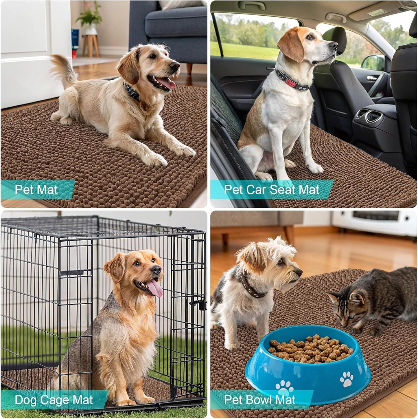 OLANLY Dog Door Mat - Absorbent Non-Slip Chenille Mat for Muddy Paws | 35x24 Mocha Indoor Carpet