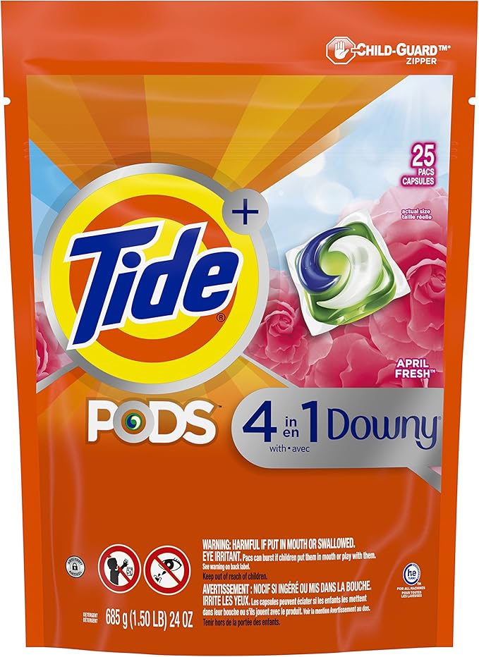 Tide PODS with Downy, Liquid Laundry Detergent Pacs, April Fresh, 3 Bag Value Pack, 75 count