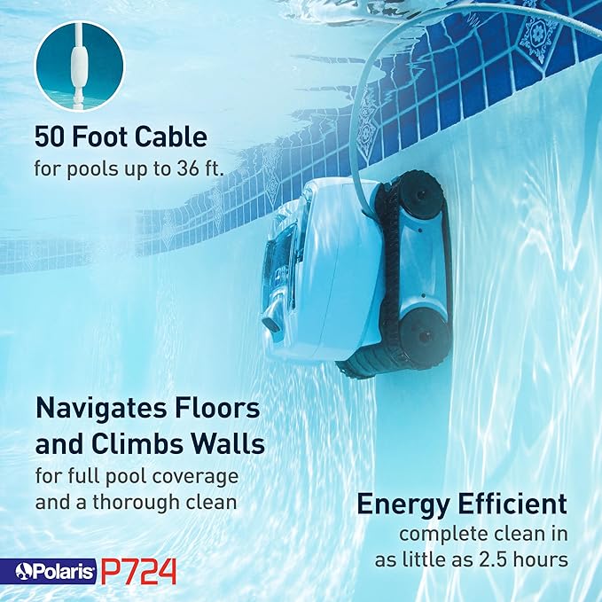 Polaris P724 Robotic Pool Cleaner, Lightweight Energy-Efficient Cleaner Perfect for In-Ground Pools up to 36-Feet, Cleans in as Little as 2.5 Hours