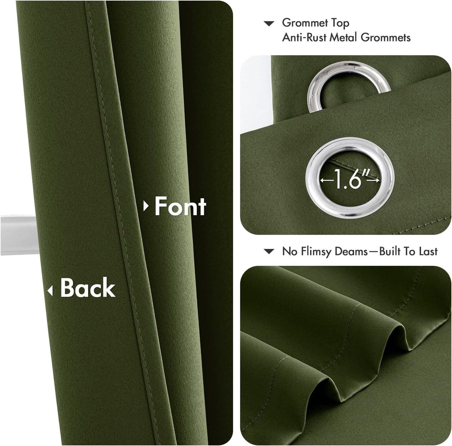 MIULEE Olive Green Blackout Curtains - Thermal Insulated Room Darkening Drapes | 84 Inches Long, 2 Panels