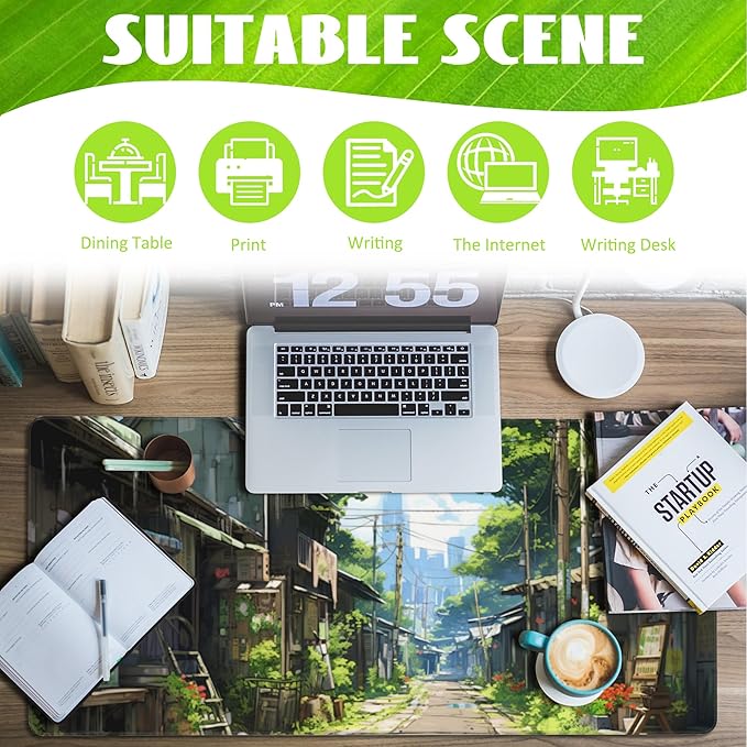 Eflxamz Anime Abandoned Town Desk Mat, Large Gaming Mouse Pad with Non-Slip Base and Stitched Edge, 35.4"x15.7"